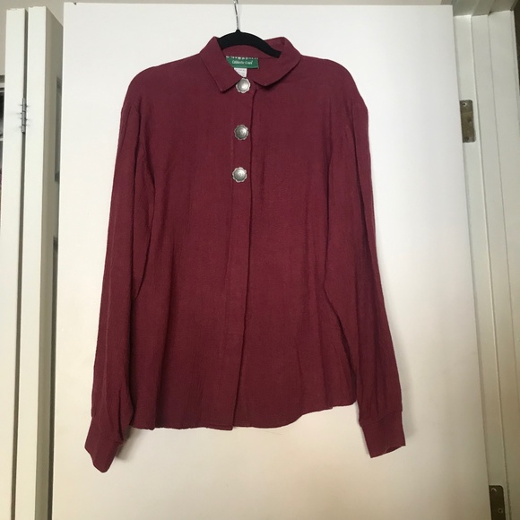 Vintage Coldwater Creek Shirt Blouse M Western silver button up Red linen blend - Picture 2 of 8